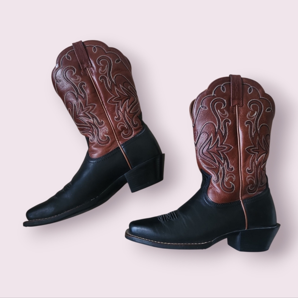 Ariat | EUC Legend Leather Western Cowboy Boots Black Hazelnut Women's‎ Size 6.5 - Picture 4 of 11